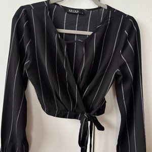 Akira Black & White Striped Cropped Top